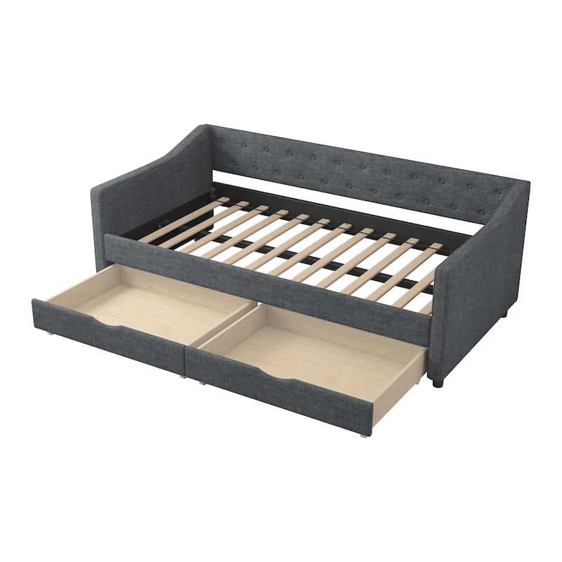 Elegant Daybed Sofa with Breathable Fabric Cushions and Two Storage Drawers