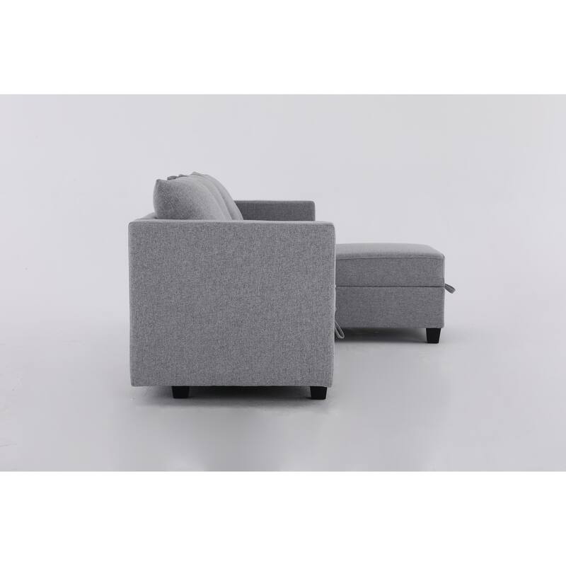 87" Burlap L-Shaped Modular 3-Seater Sofa with Ottoman & Storage