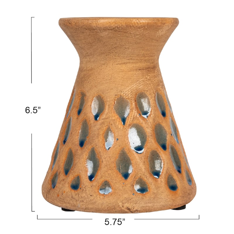 Debossed Terra-cotta Pillar Candle Holder - 5.8"L x 5.8"W x 6.5"H