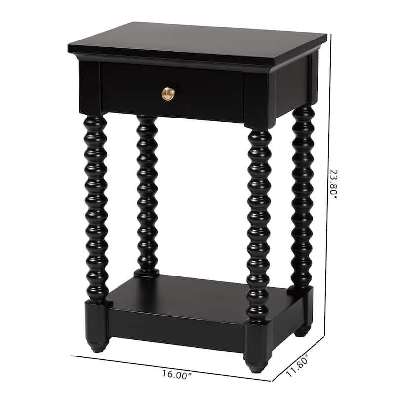 Terentia Nightstand with Bobbin Legs - 1-Drawer Bedroom Side Table with Storage Shelf