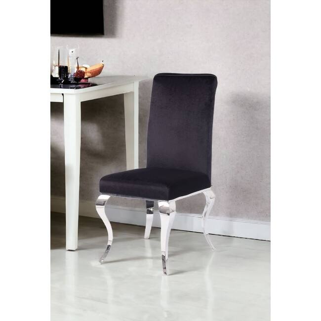 HomeRoots Set of Two Black and Silver Upholstered Fabric Dining Side Chairs