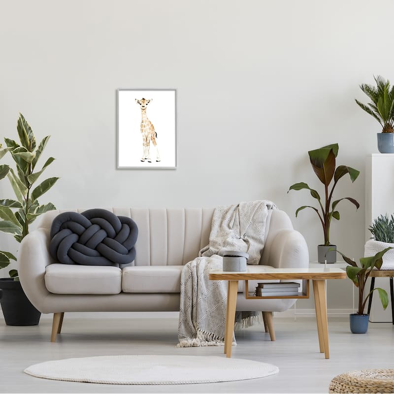 Stupell Baby Giraffe Watercolor Portrait Children's Nursery Safari Animal Framed Wall Art - Yellow
