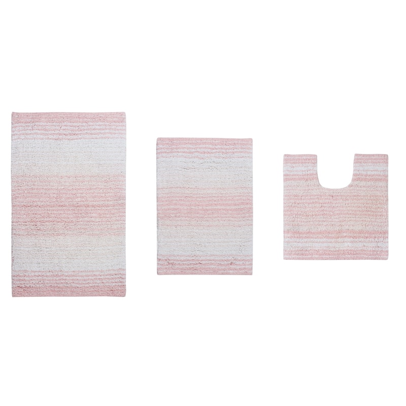 Gradiation Rug Collection 100% Cotton Non-Slip Bath Rug Set, 3 Piece Machine Washable- Bathroom Rug, Bath Rug, U Shaped Contour