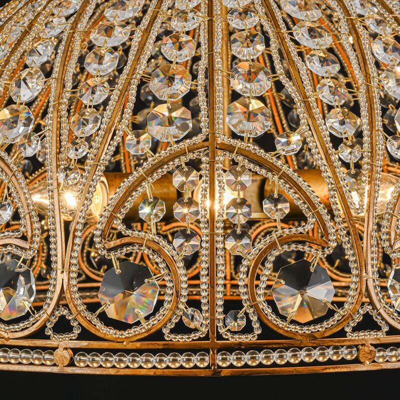 Ennu Retro Antique Sphere Crystal Chandelier Adjustable Dining Room Chandelier - Brass