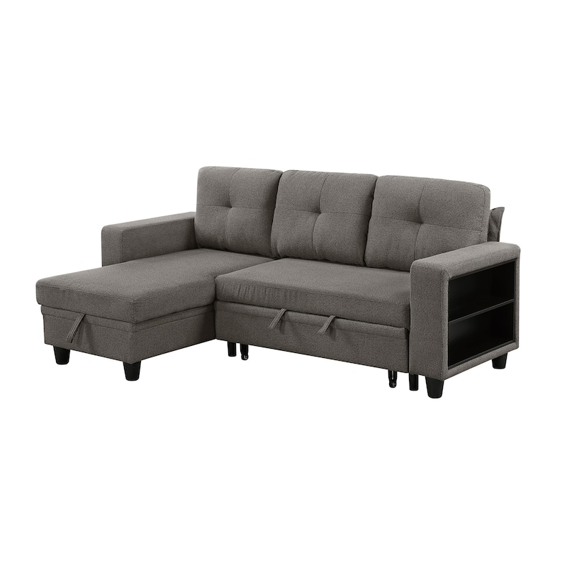Hazel Boucle Sectional Sofa - Reversible Chaise, Pull-out Bed, Shelves