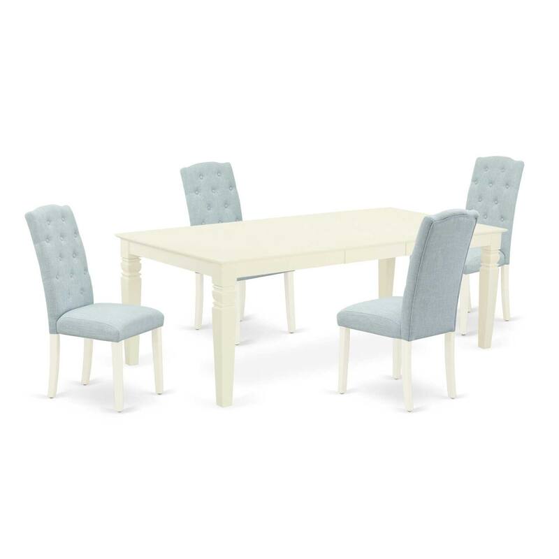 Antique Dining Set - 5 Piece Table & Chair Set - Linen White & Baby Blue Parson Chairs - 84