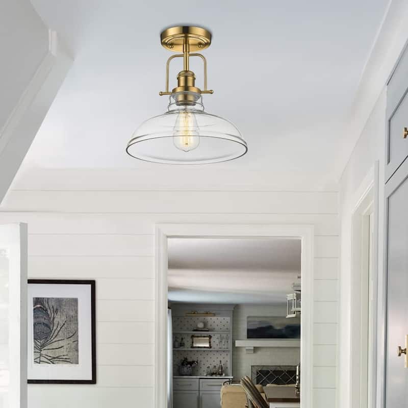 1-Light Semi Flush Mount Ceiling Light,Oil Rubbed Bronze Finish/ Brushed Gold