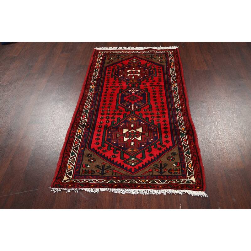 Geometric Hamedan Persian Home Decor Area Rug Hand-knotted Wool Carpet - 2'11" x 5'0"