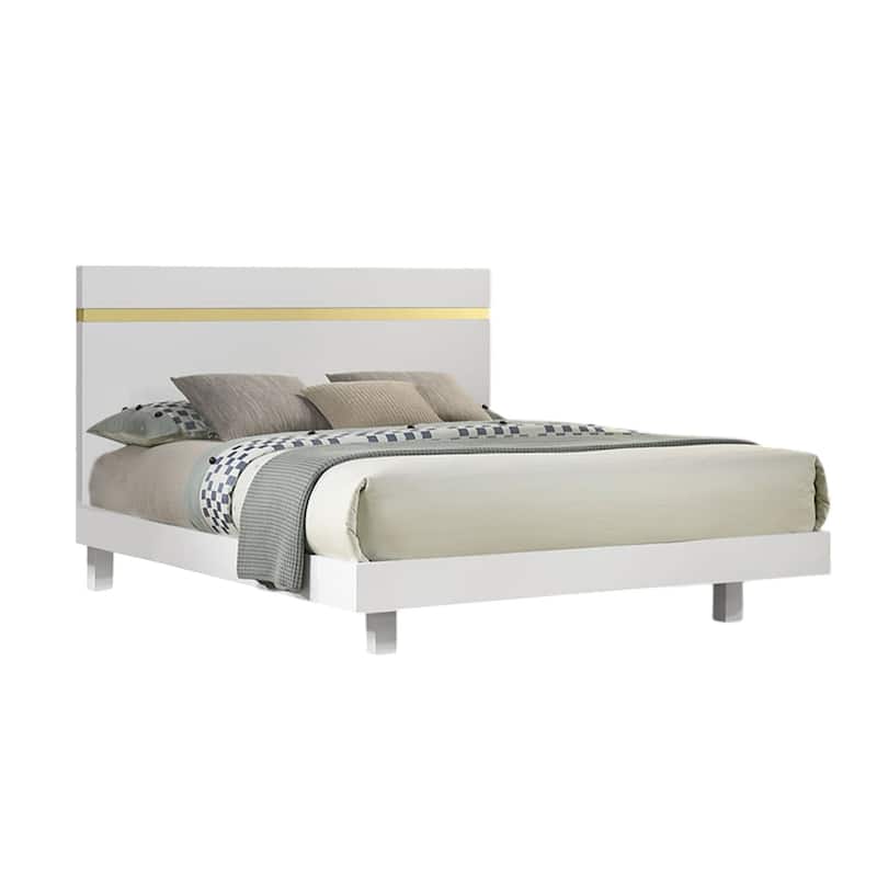 Wooden Bed with Underbed LED in White and Gold - King