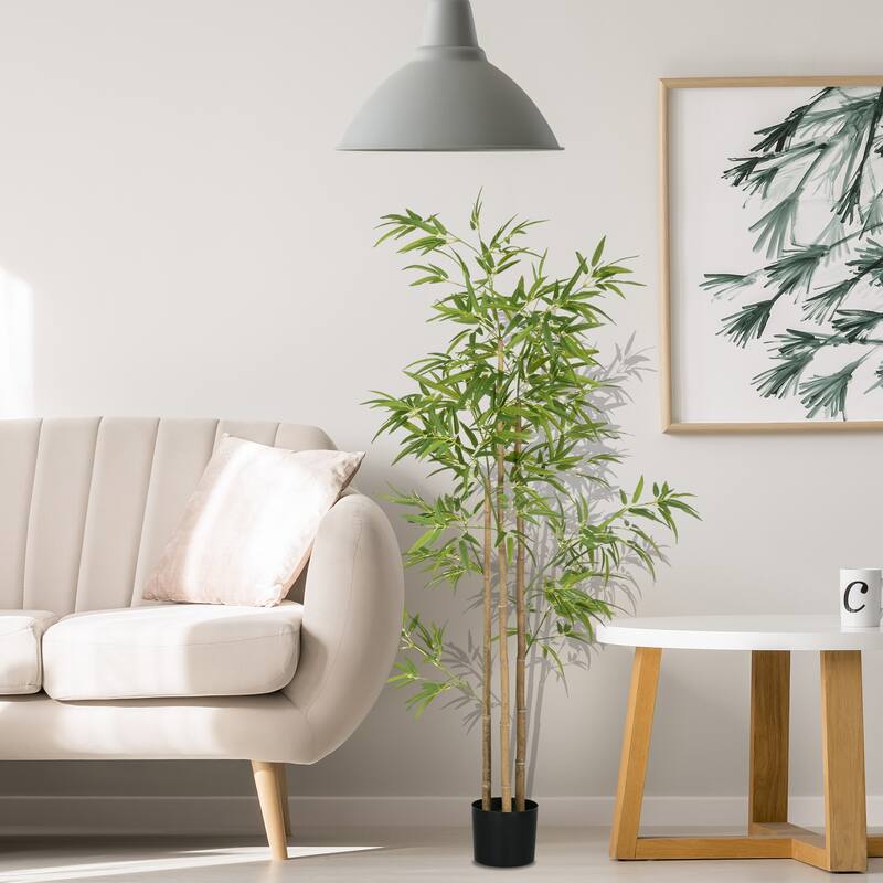 Artificial Bamboo Plant with Three Trunks Realistic Lush 830 Leaves Low Maintenance with Weighted Nursery Pot - 70.75" H