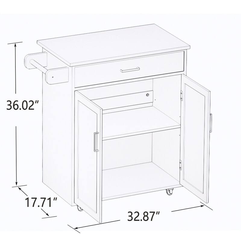 MDF Kitchen Cart with 2 Door Cabinet, Adjustable Shelves and Towel Rack
