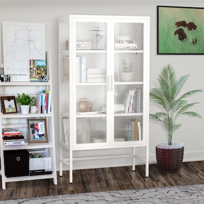 Double Glass Door Storage Cabinet w/ Shelves & Feet Cold-Rolled Steel
