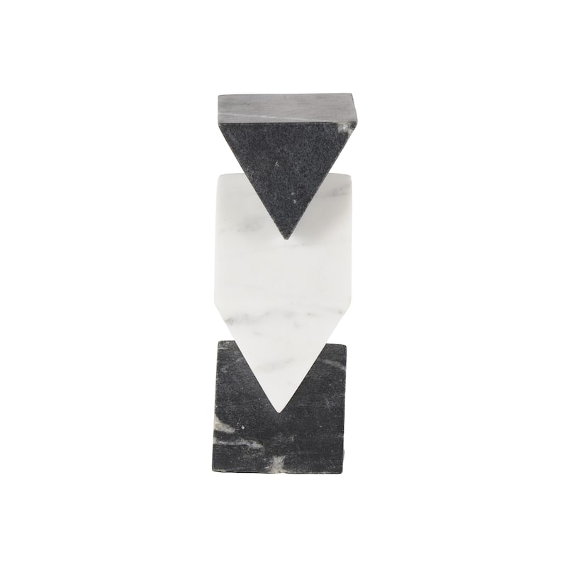 White Marble Stacked Pyramid Geometric Decorative Sculpture with White Diamond Center