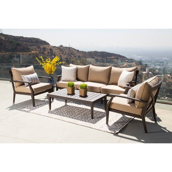 Shop Abbyson Cayman Sunbrella Beige Outdoor Patio 4 Piece Set Overstock 19564312