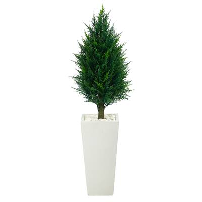 50" Cypress Tower Artificial Tree in Tall White Planter - 20"