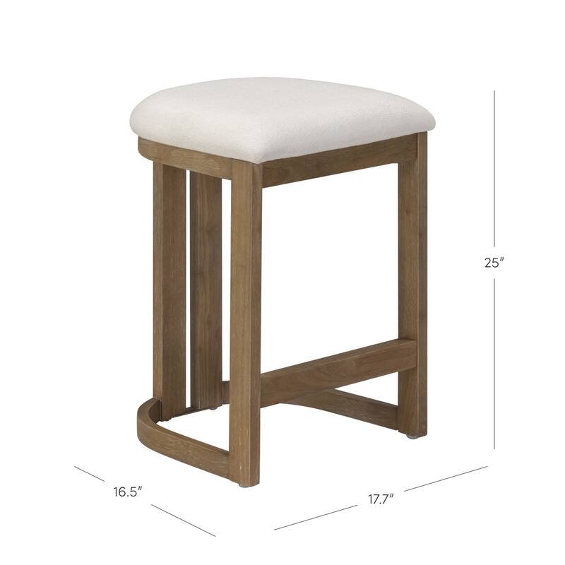 Veya Modern Barrel Bar Stool with Solid Wood Legs and Boucle Upholstery