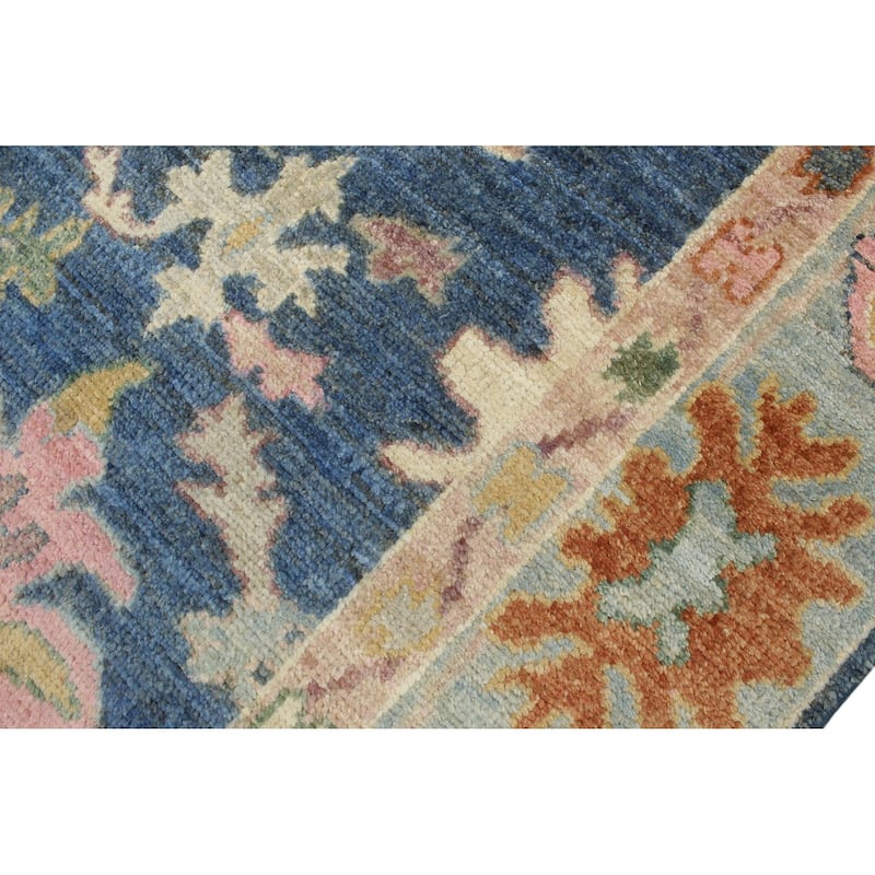 Oushak Gardiner Blue Beige Hand-Knotted Wool Runner - 2'8'' x 18'11''