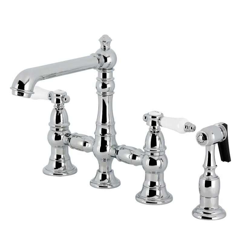 Kingston Brass Bel-Air Two-Handle 4-Hole Deck Mount Bridge Kitchen Faucet with Brass Side Sprayer