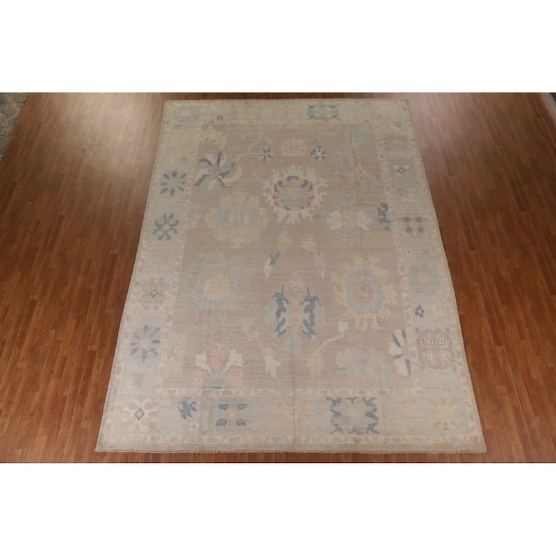 Oushak Turkish Large Area Rug Hand-knotted Floral Wool Carpet - 9'11"x 13'7"