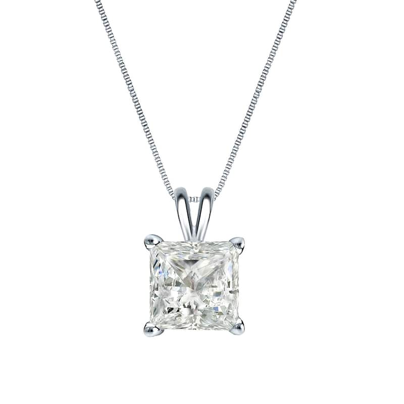 Auriya 14k Gold 1/2ctw Princess-cut Solitaire Diamond Necklace (I-J, I1-I2) - White