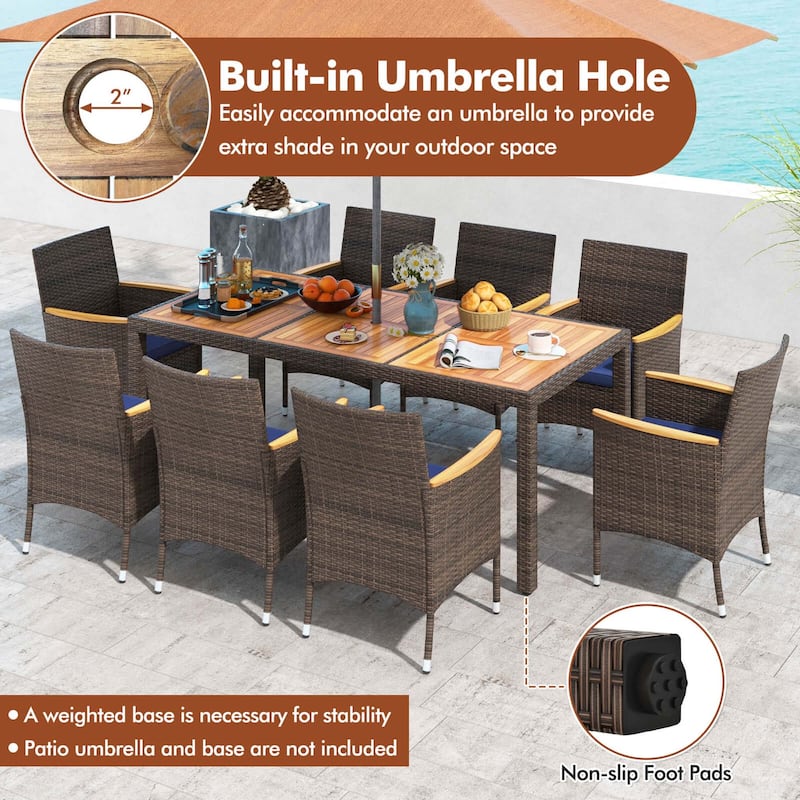 Costway 9PCS Outdoor Dining Set with Acacia Wood Table Top Patio