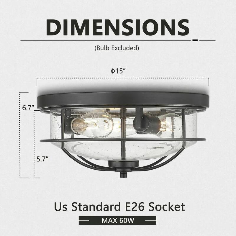 Flush Mount Ceiling Light Industrial Farmhouse Fixture with Seeded Glass Shade