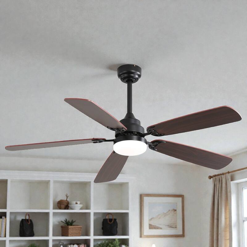 52 Inch Indoor Ceiling Fan with LED Light, 6-Speed Quiet DC Motor, 5 Blades, Dual-Color Design, Remote Control - Matte Black