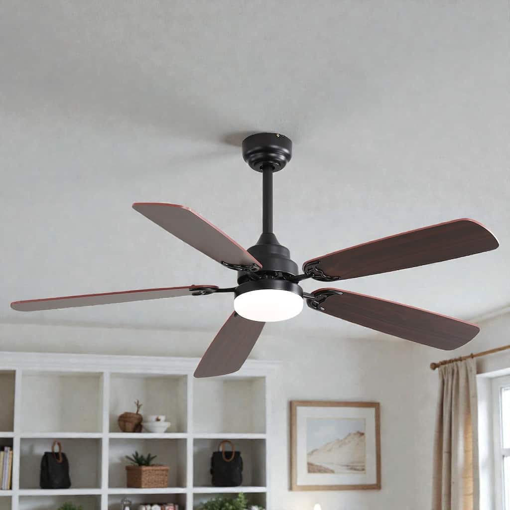 52 Inch Indoor Ceiling Fan with LED Light, 6-Speed Quiet DC Motor, 5 Blades, Dual-Color Design, Remote Control