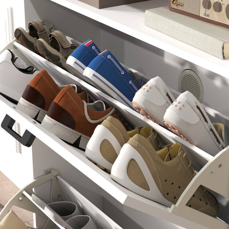 GDFStudio - Charlotte Farmhouse Shoe Storage Cabinet with Barn Door Elegance and Smart Organization