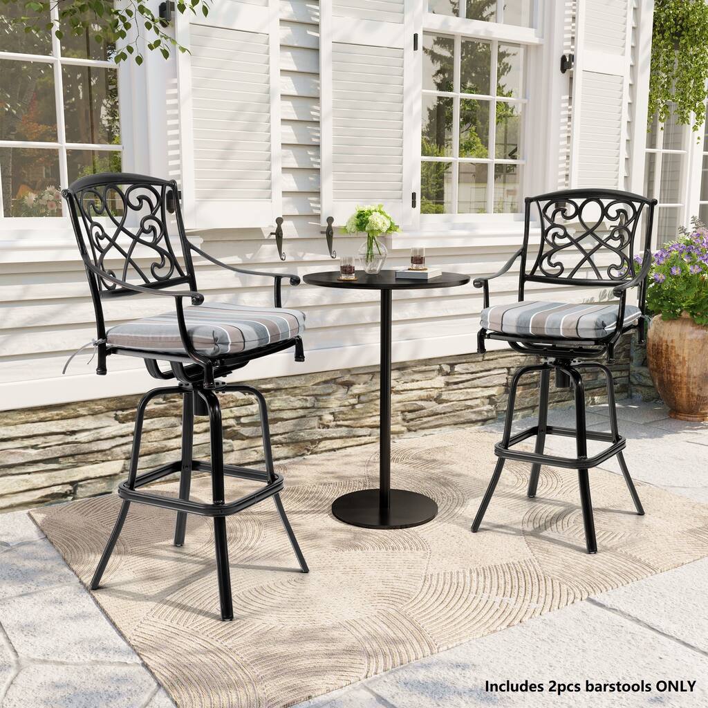 Crestlive Products Outdoor Cast Aluminum Swivel Bar Stool (Set of 2) with Sunbrella Fabric Cushion