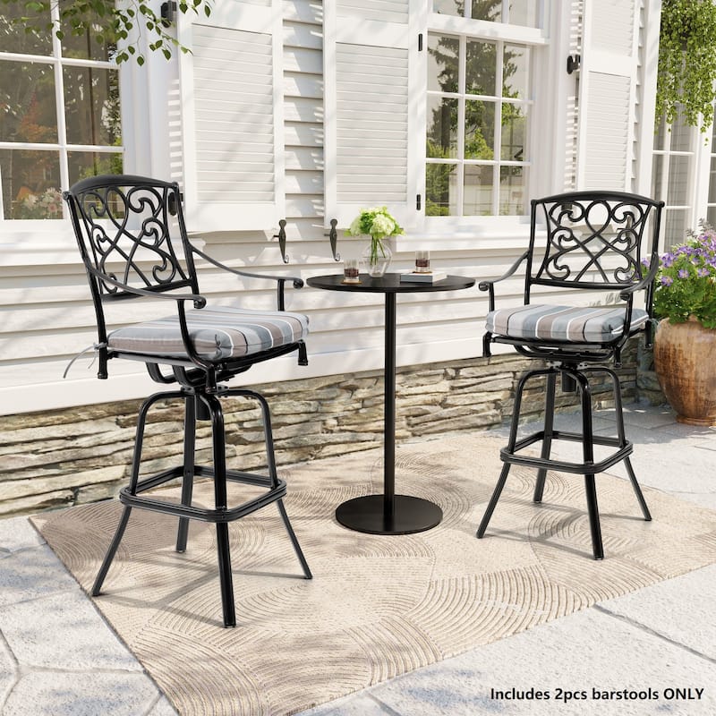 Set of 2/4 Outdoor Cast Aluminum Swivel Bar Stools with Sunbrella Fabric Cushion