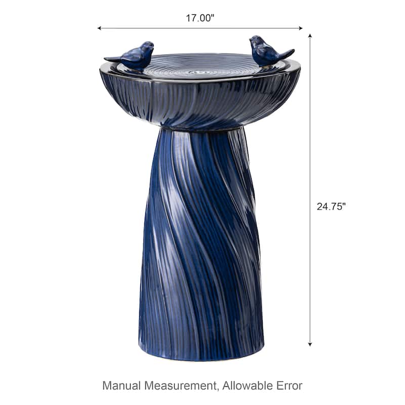 Glitzhome 27.5"H Two Birds Embossed Ceramic LED Birdbath Patio Outdoor Fountain