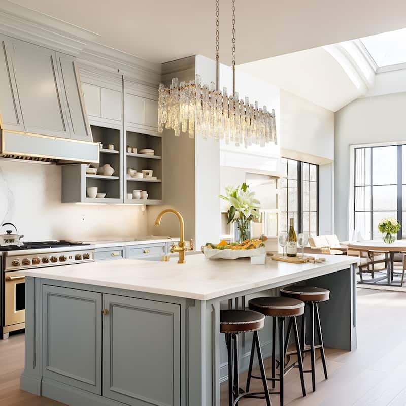 Modern Brass 6-Light Glass Island Chandelier Linear 39" W Kitchen Island Lights - 39" W x 9.8" D x 9.8" H