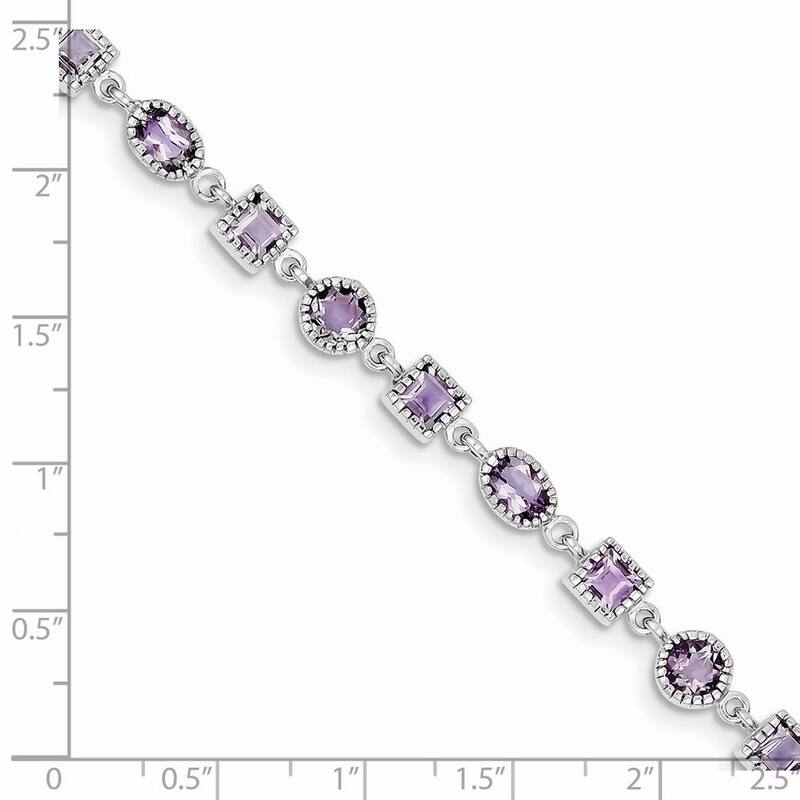 Curata 925 Sterling Silver Polished Amethyst Bracelet 7 Inch Lobster Claw