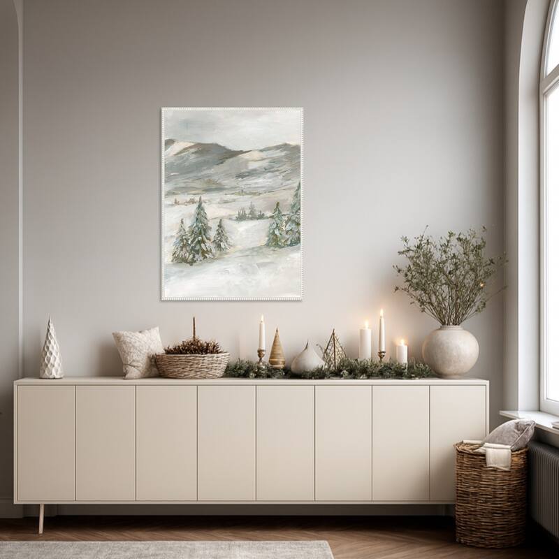 Snowy Slopes I by Ethan Harper Framed Canvas Wall Art Print - Sylvie Beaded White