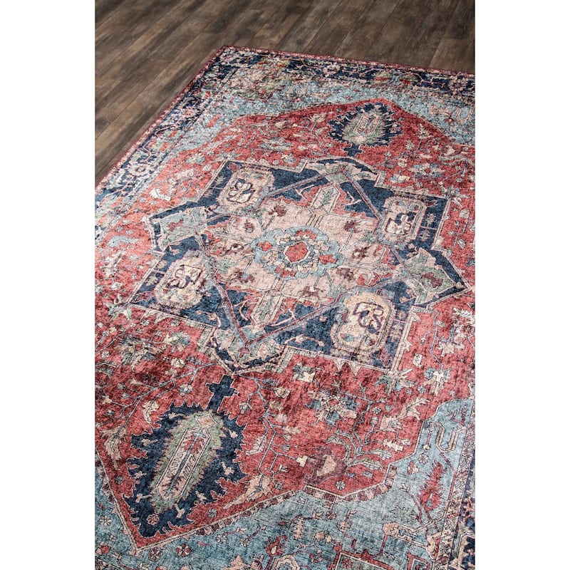 Momeni Karachi Distressed Red/ Navy Medallion Polyester Area Rug