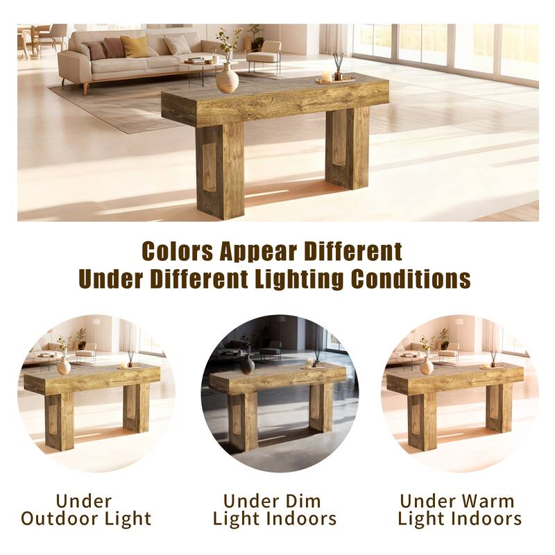 63 Inch Farmhouse Console Table, Rustic Entryway Table with Storage, Natural Wood Grain Sofa Table for Hallway & Living Room