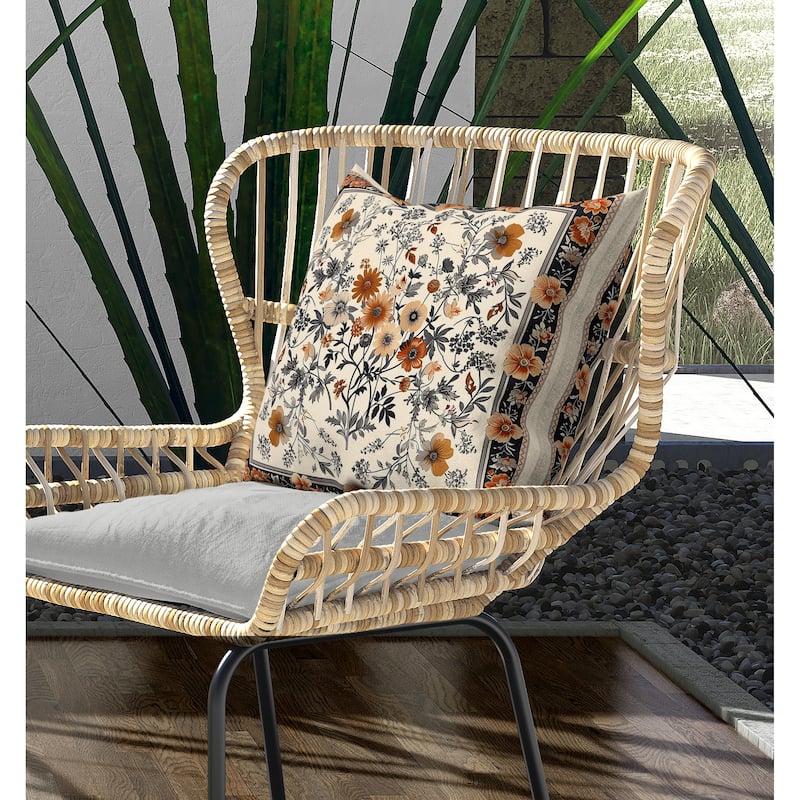 Garden Glory Indoor/Outdoor Reversible Throw Pillow Orange and Gray
