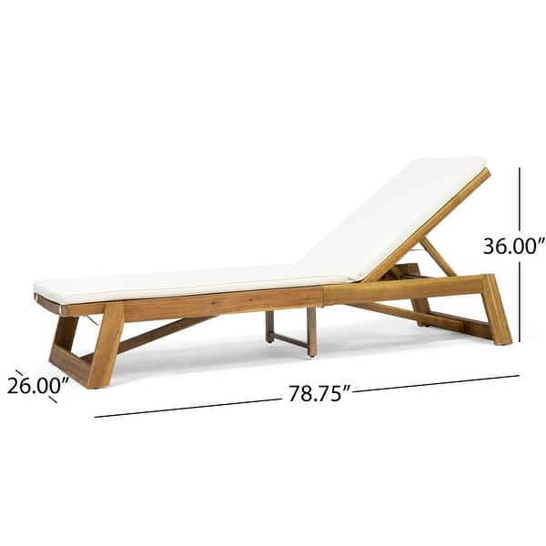 dimension image slide 9 of 8, Kyoto Outdoor Acacia Wood 3 Piece Chaise Lounge Set with Water-Resistant Cushions by Christopher Knight Home