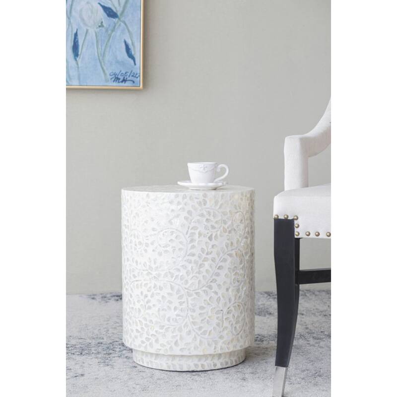 Round Capiz Shell Inlay Accent Stool - 17.75" - White
