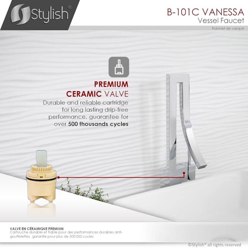 STYLISH Single Handle Bathroom Faucet for Single Hole Brass Vessel Mixer Tap - Faucet Height: 17 1/2" | Spout Height: 8"