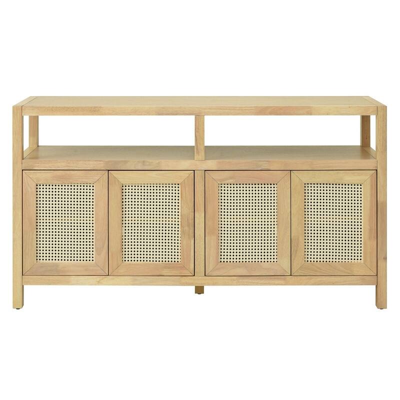 60" Bohemian Rattan Buffet Storage Cabinet with Adjustable Shelves for Functional Home Organization