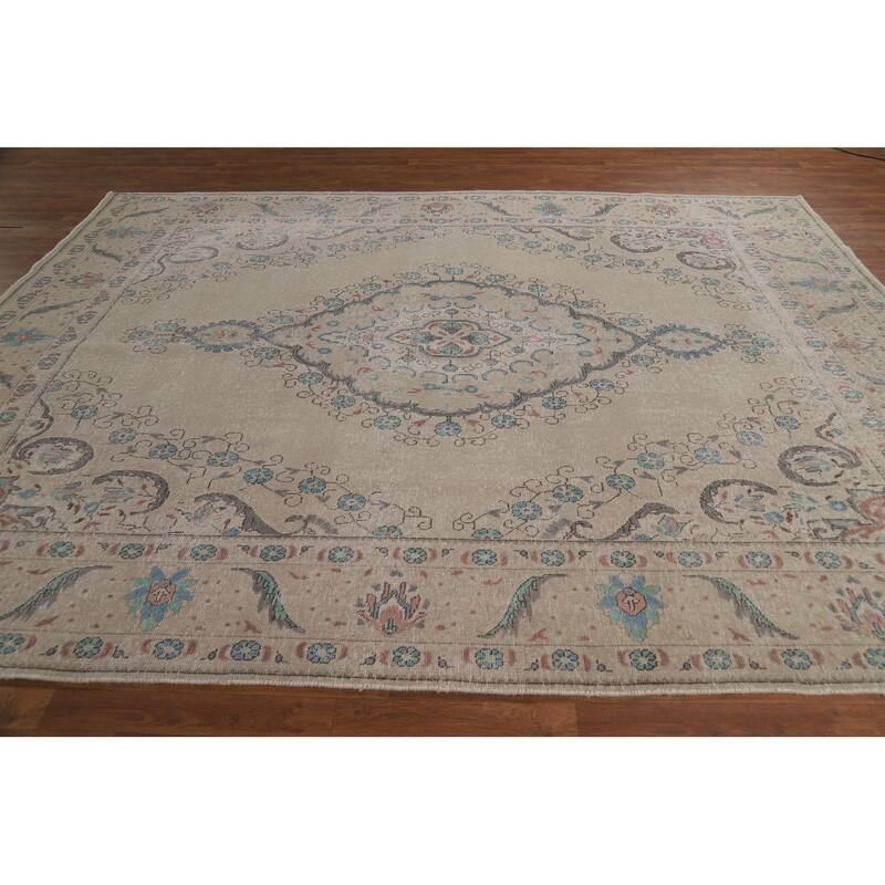 Geometric Tabriz Persian Area Rug Hand-Knotted Oriental Wool Carpet - 8'0"x 10'6"