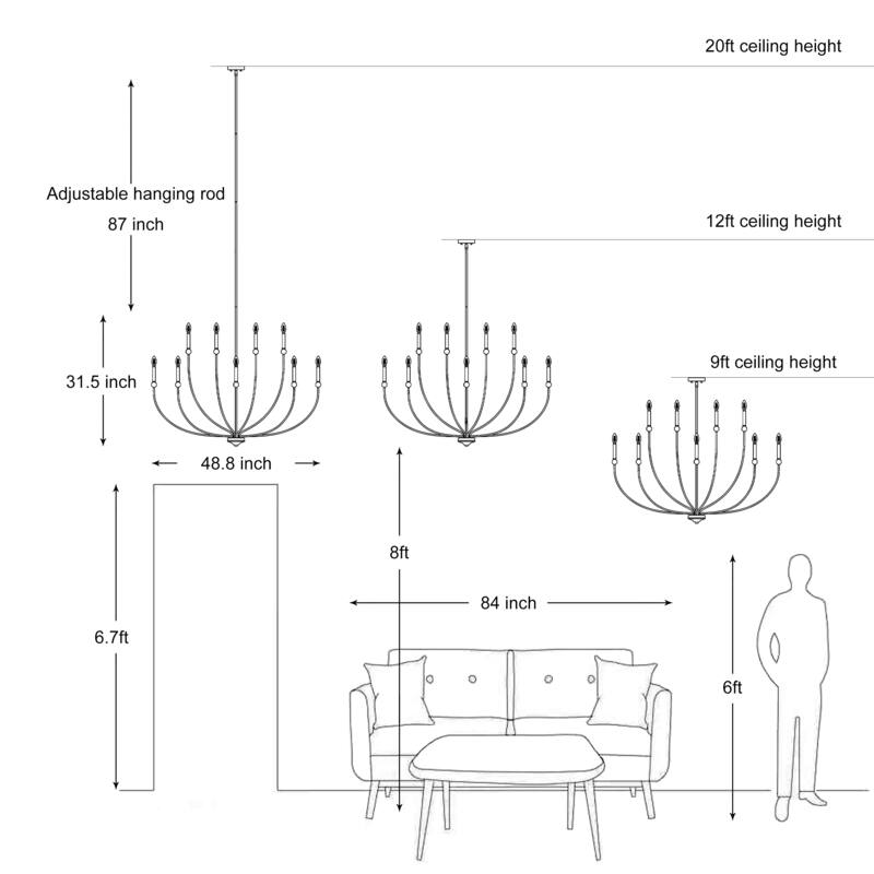 Oriea Modern Transitional 2-Tier 12-Light Black Wheel Chandelier for Large Living Dining Room Entryway - Dia. 48.8" x H 31.5"