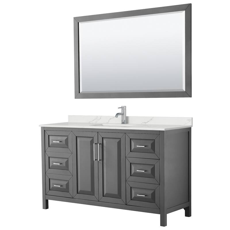 Daria 60-inch Single Vanity, Single Hole Quartz Top, 58-inch Mirror - Dark Gray, Chrome Trim, Giotto Quartz Top
