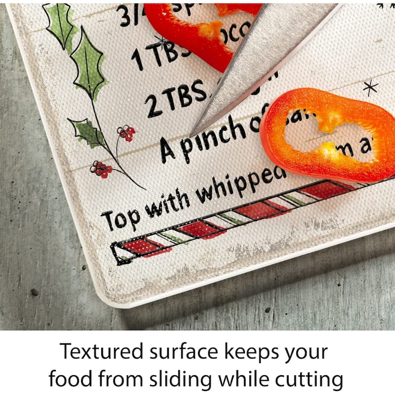 Holiday Treats 3mm Heat Tolerant Tempered Glass Cutting Board 10” x 8” Manufactured in the USA Dishwasher Safe