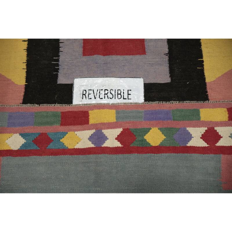 Hand Woven Oriental 100% Wool Carpet Southwestern Tribal Multi-Colored Kilim Area Rug - 13' 4'' X 4' 10''