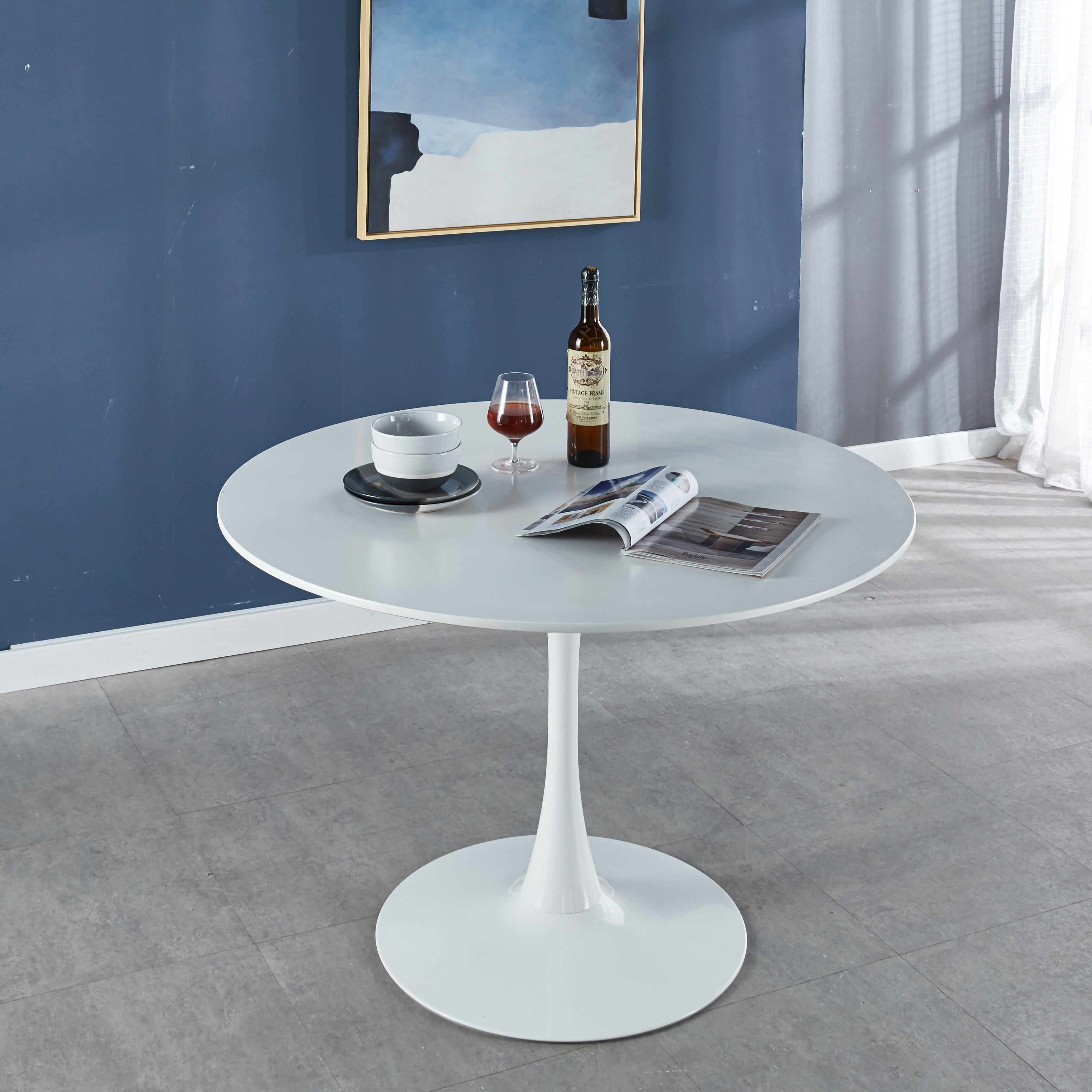 Sturdy Structure White Tulip Table Mid-Century Dining Table for 