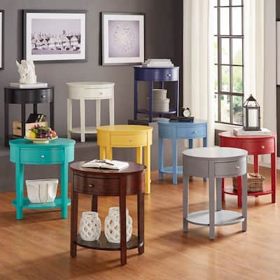 Fillmore 1-Drawer Oval Wood Shelf Accent End Table by iNSPIRE Q Modern