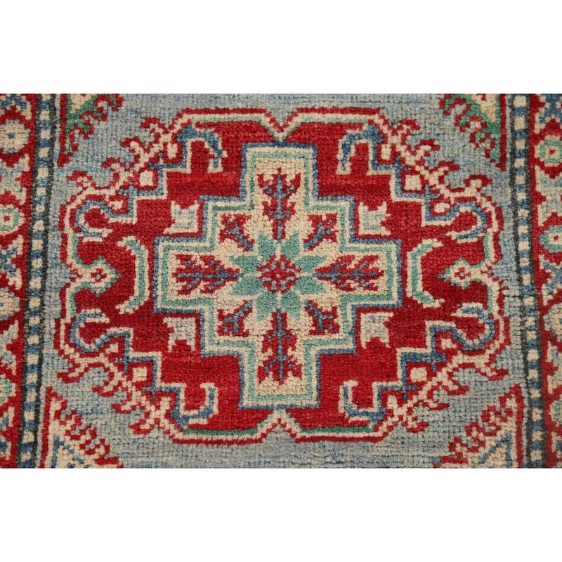 Geometric Kazak Oriental Runner Rug Hand-Knotted Wool Carpet - 2'8" x 12'2"